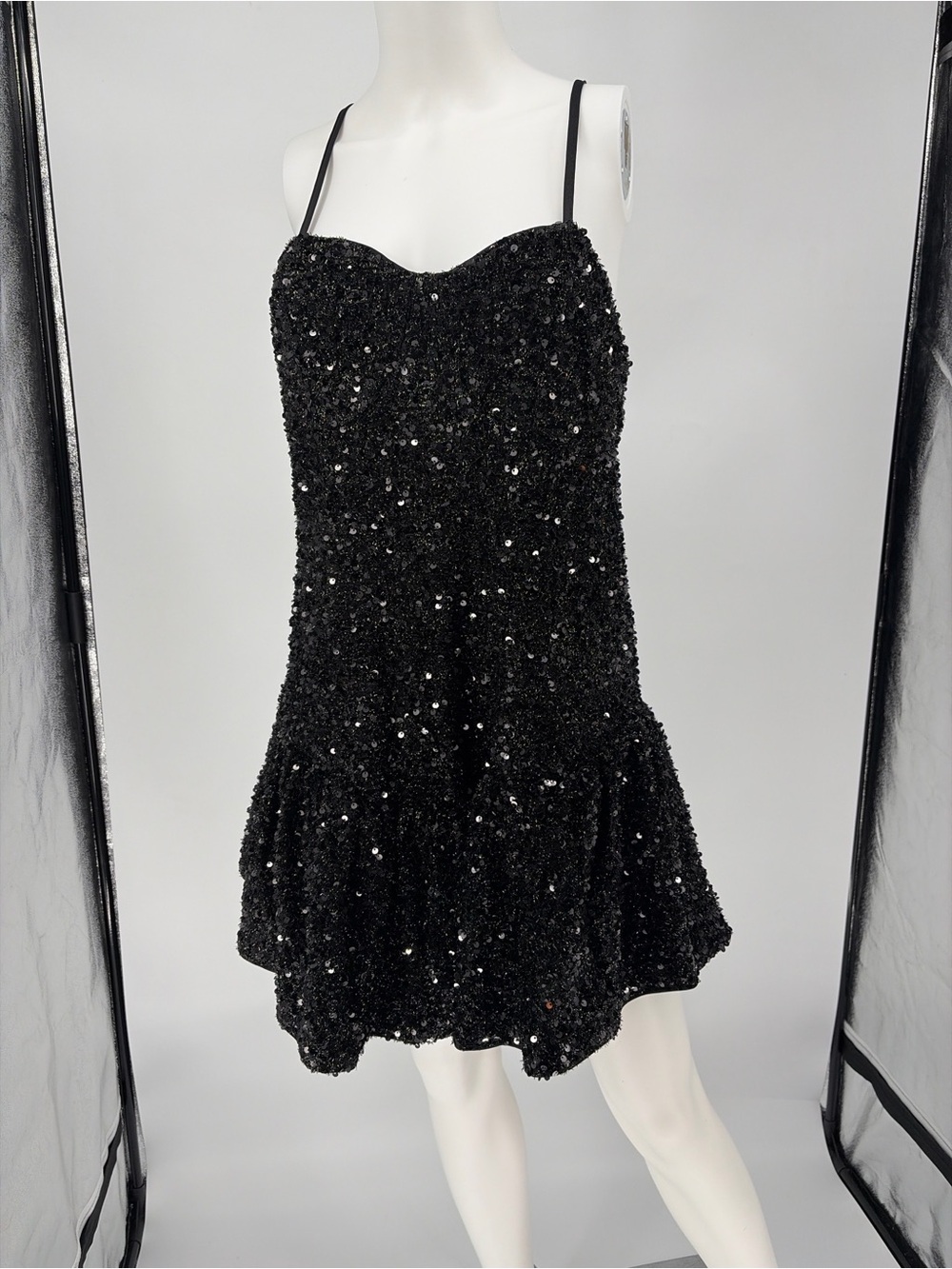 SHEIN Black Sequin Spaghetti-Strap Mini Dress